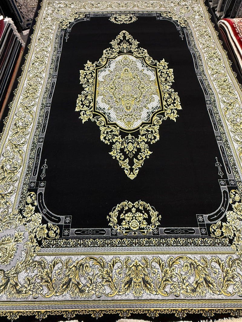 Black and Gold Diamond Medallion Turkish Rug | Stylish Rugs