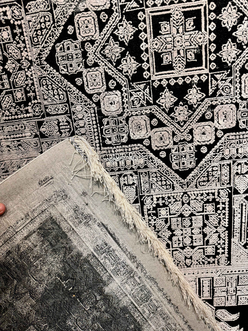 Black white Antique Bamboo Rug