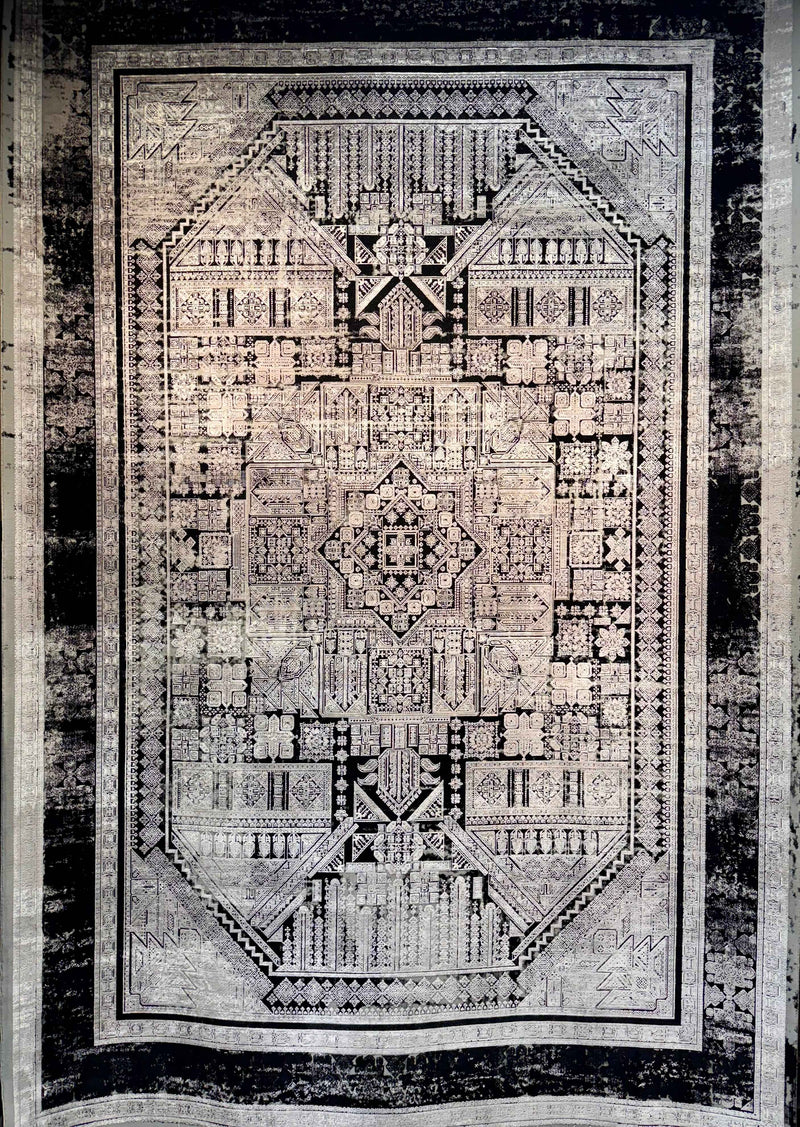 Black white Antique Bamboo Rug