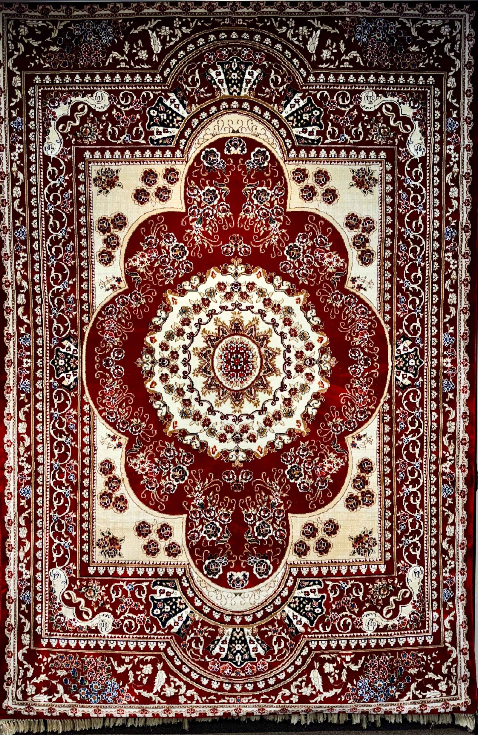 Persian Elegance Unveiled: Red and Cream Floral Tapestry