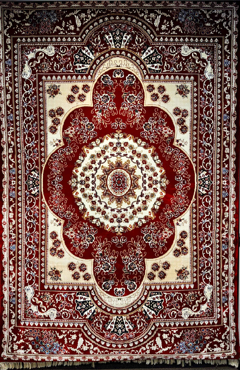 Persian Elegance Unveiled: Red and Cream Floral Tapestry