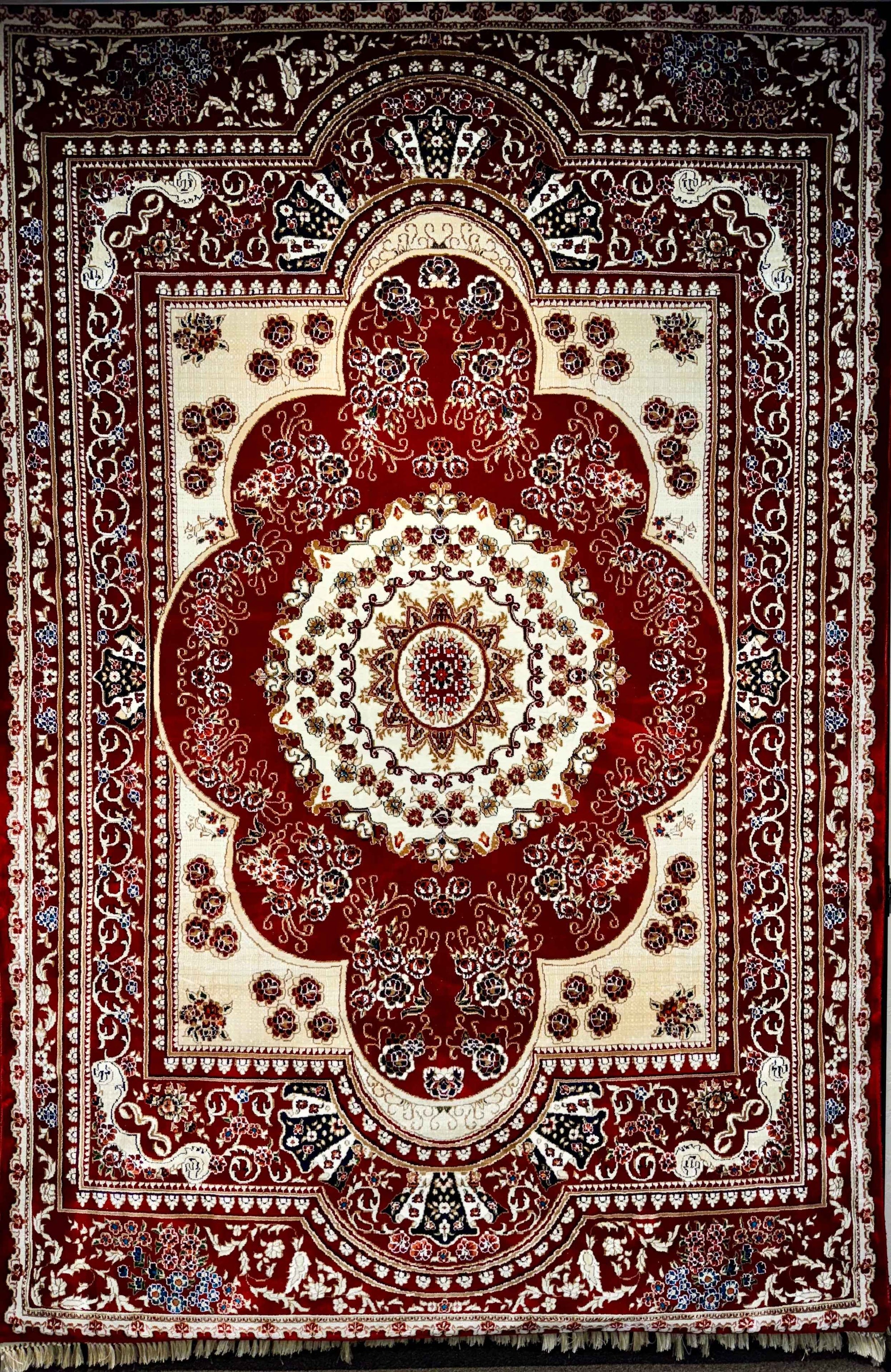 Persian Elegance Unveiled: Red and Cream Floral Tapestry