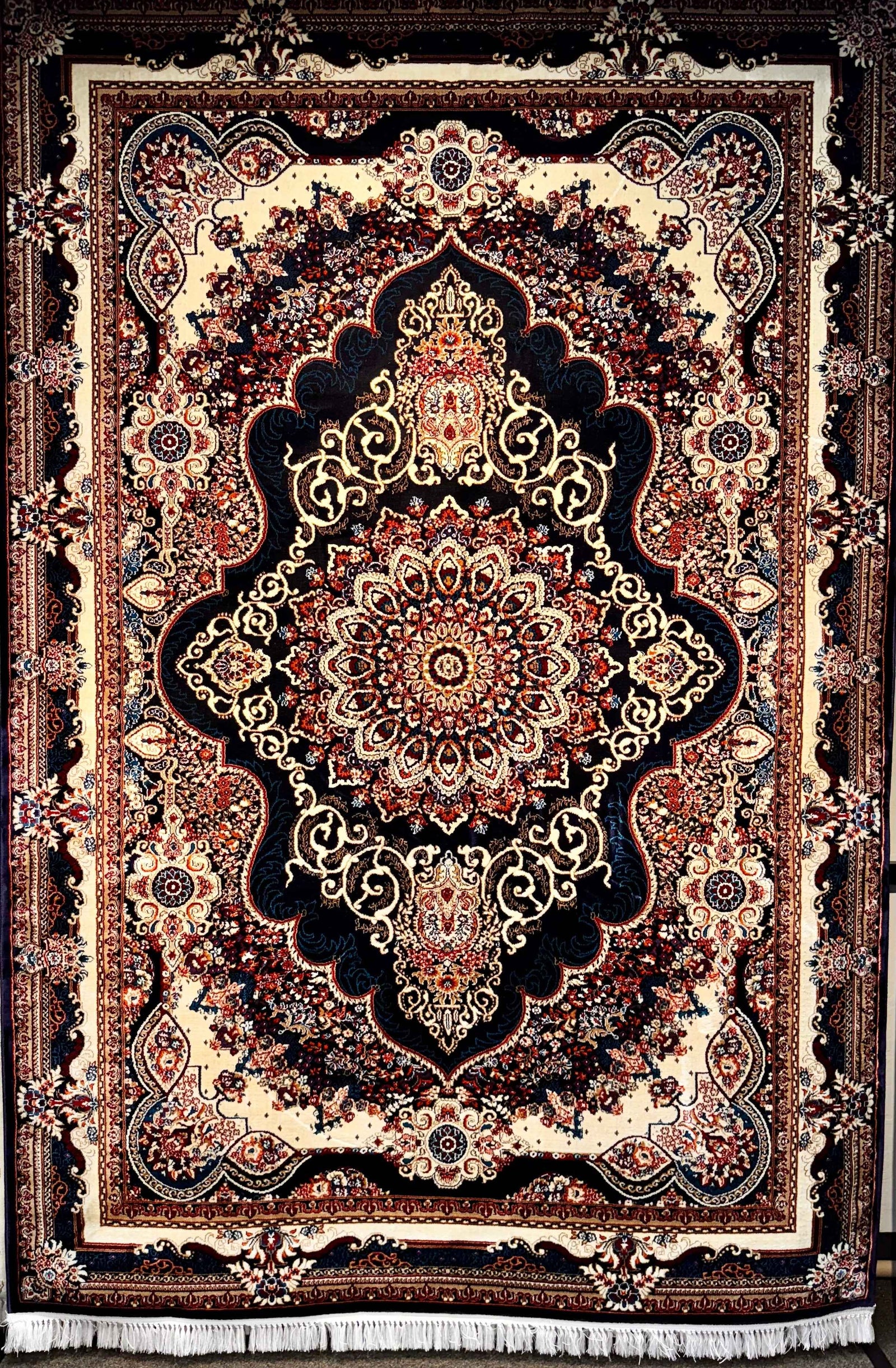 Traditional Kashan Blue Floral Turkish Rug 1200 Reeds