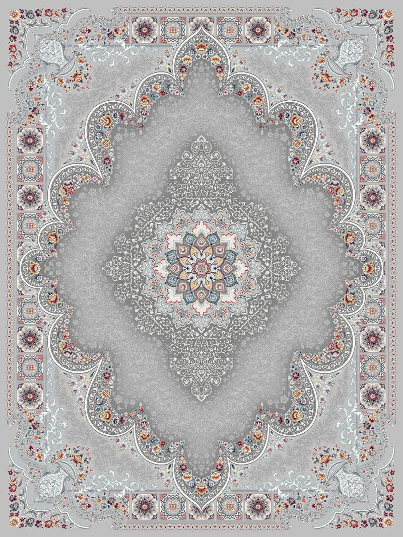 2026 Luxury Traditional Persian-Inspired Rug Light Gray Ornate Medallion Arch Design 1200 Reeds
