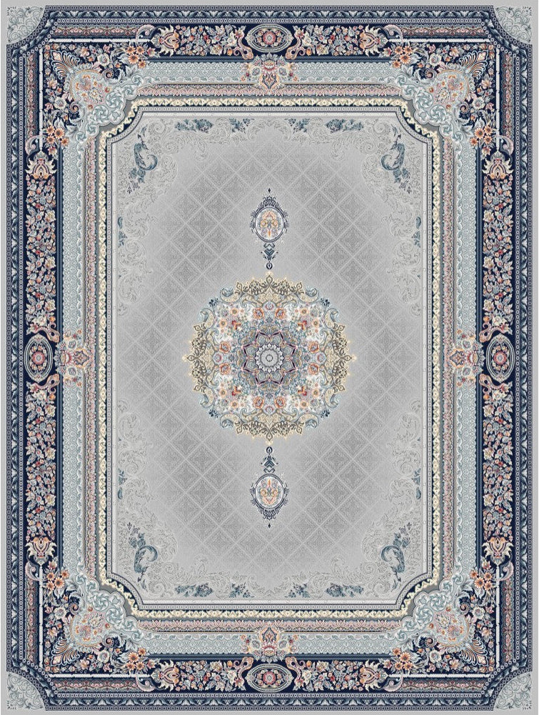 2026 Luxury Persian-Inspired Traditional Rug Light Silver Gray Classic Medallion 1200 Reeds