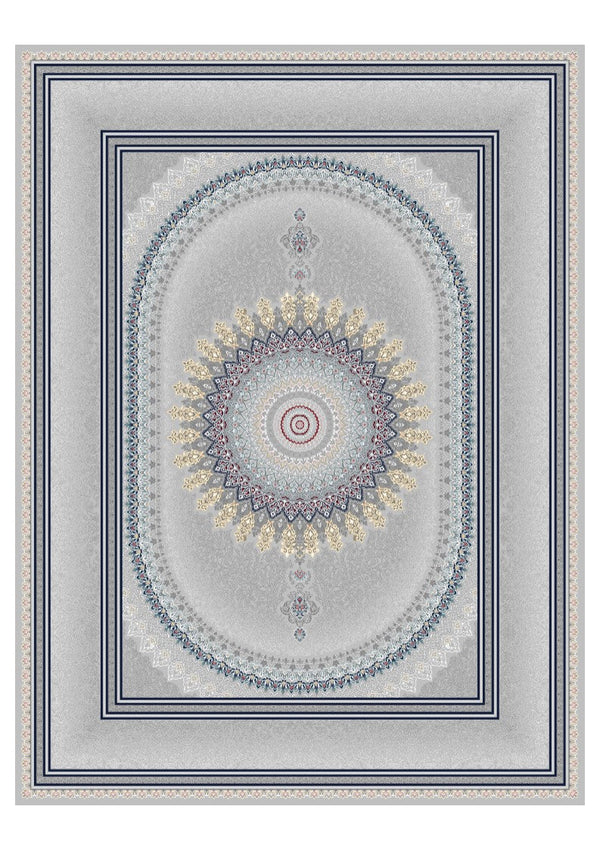 2026 Luxury Persian-Inspired Traditional Rug – Light Gray Oval Medallion with Navy Frame | 1200 Reeds