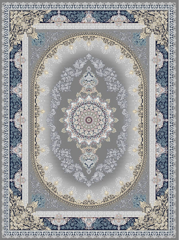 Silver Oval Medallion · Navy Border · 2026 Persian-Inspired 1200 Reeds