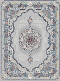 2026 light gray Persian-inspired traditional rug with royal medallion, 1200 reeds, detailed floral border