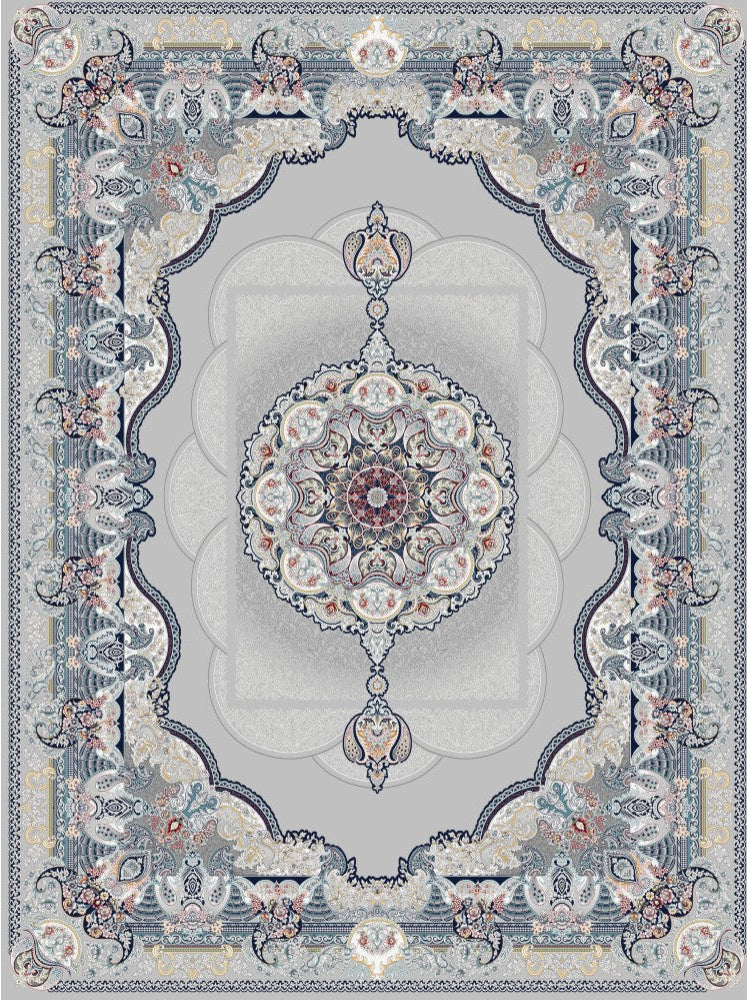 2026 light gray Persian-inspired traditional rug with royal medallion, 1200 reeds, detailed floral border