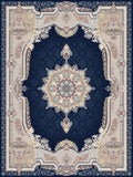 2026 Luxury Persian-Inspired Traditional Rug Deep Navy Blue Ornate Frame Medallion 1200 Reeds