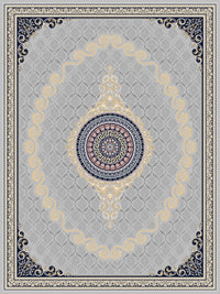 2026 Luxury Persian-Inspired Traditional Rug Light Silver Gray and Gold Scroll Medallion 1200 Reeds