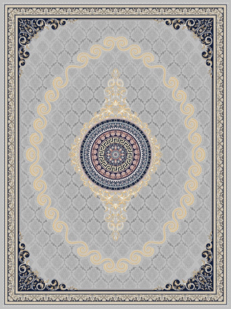 2026 Luxury Persian-Inspired Traditional Rug Light Silver Gray and Gold Scroll Medallion 1200 Reeds