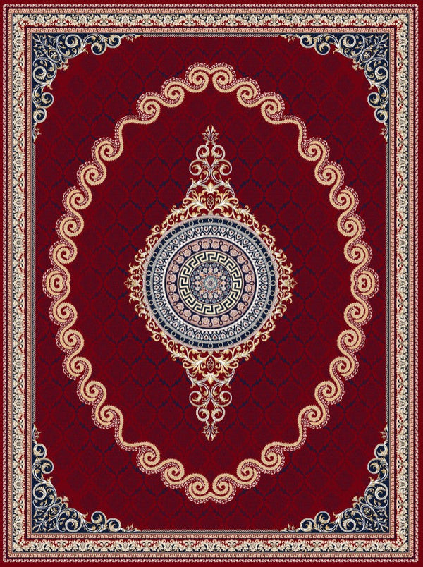2026 Luxury Persian-Inspired Traditional Rug – Classic Crimson Red & Gold Scroll Medallion | 1200 Reeds