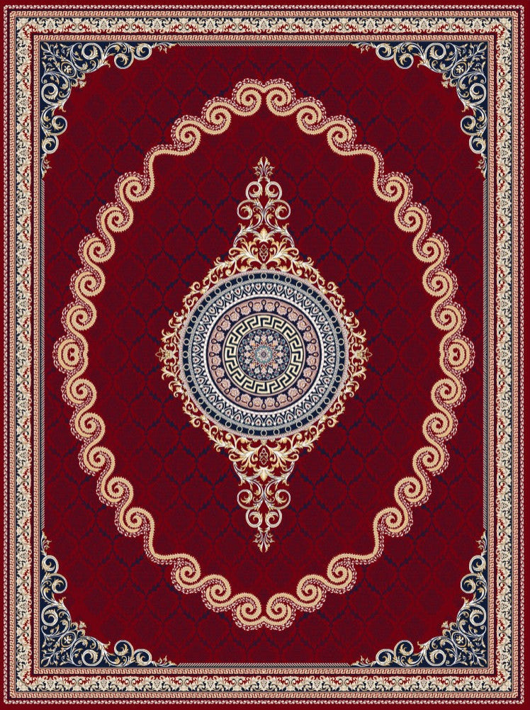 2026 Luxury Persian-Inspired Traditional Rug Classic Crimson Red and Gold Scroll Medallion 1200 Reeds