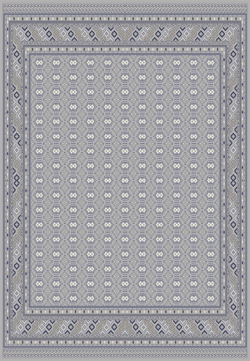 Grey and navy geometric grid Persian-design rug, Arman design AR015A