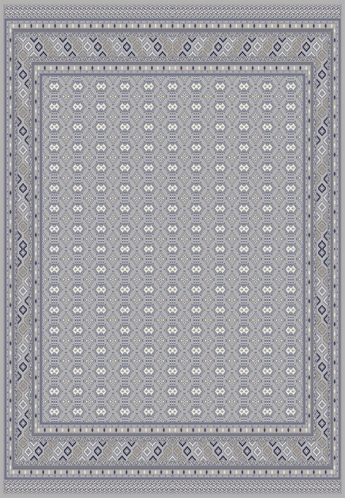 Grey and navy geometric grid Persian-design rug, Arman design AR015A