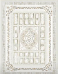 Beige garden-panel Turkish rug, design 5558A, with a floral oval medallion and ivory panel field — Stylish Rugs & Carpets