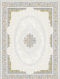 Beige oval medallion Persian-design rug, design 5557A, with gold and gray floral borders — Stylish Rugs & Carpets