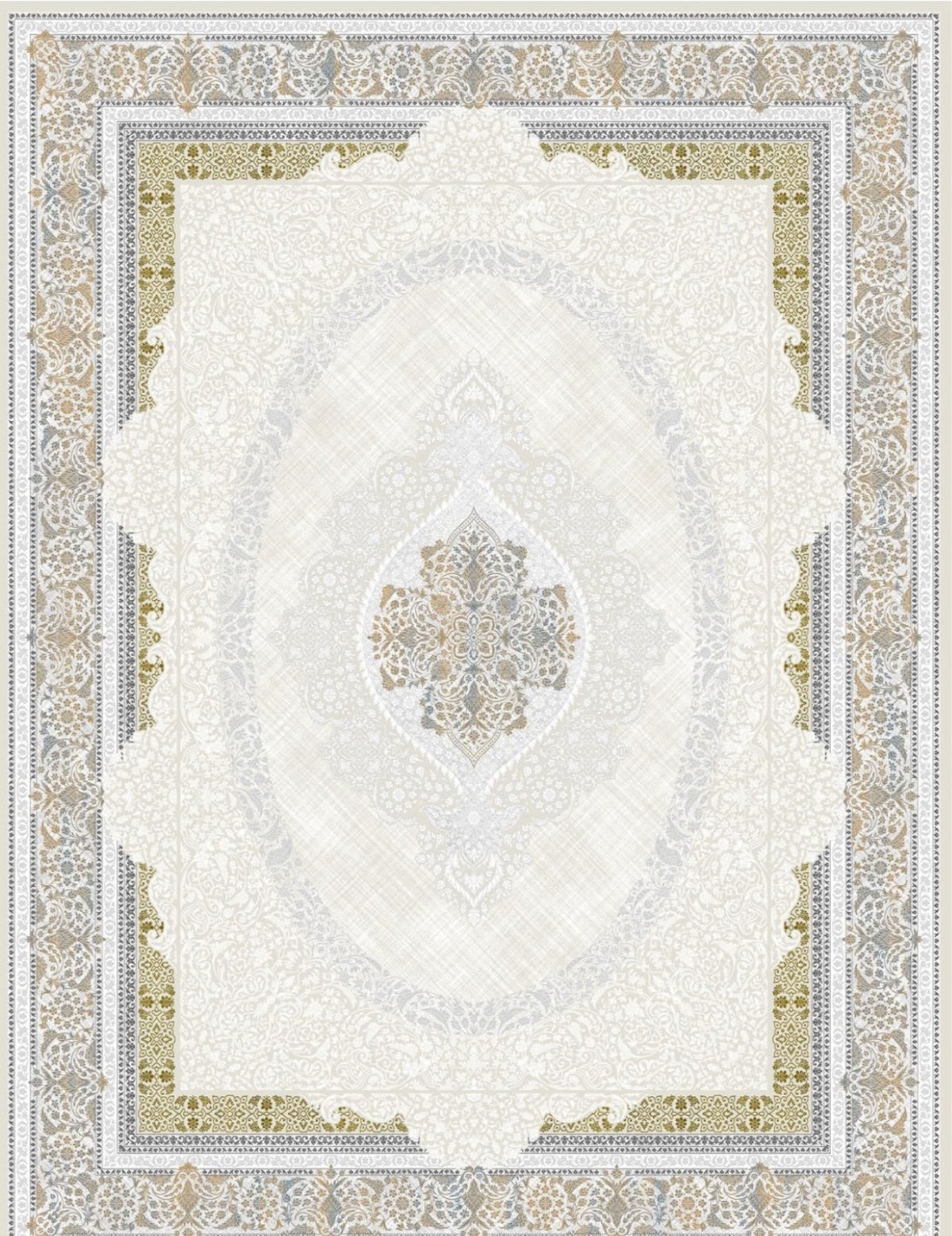 Beige oval medallion Persian-design rug, design 5557A, with gold and gray floral borders — Stylish Rugs & Carpets