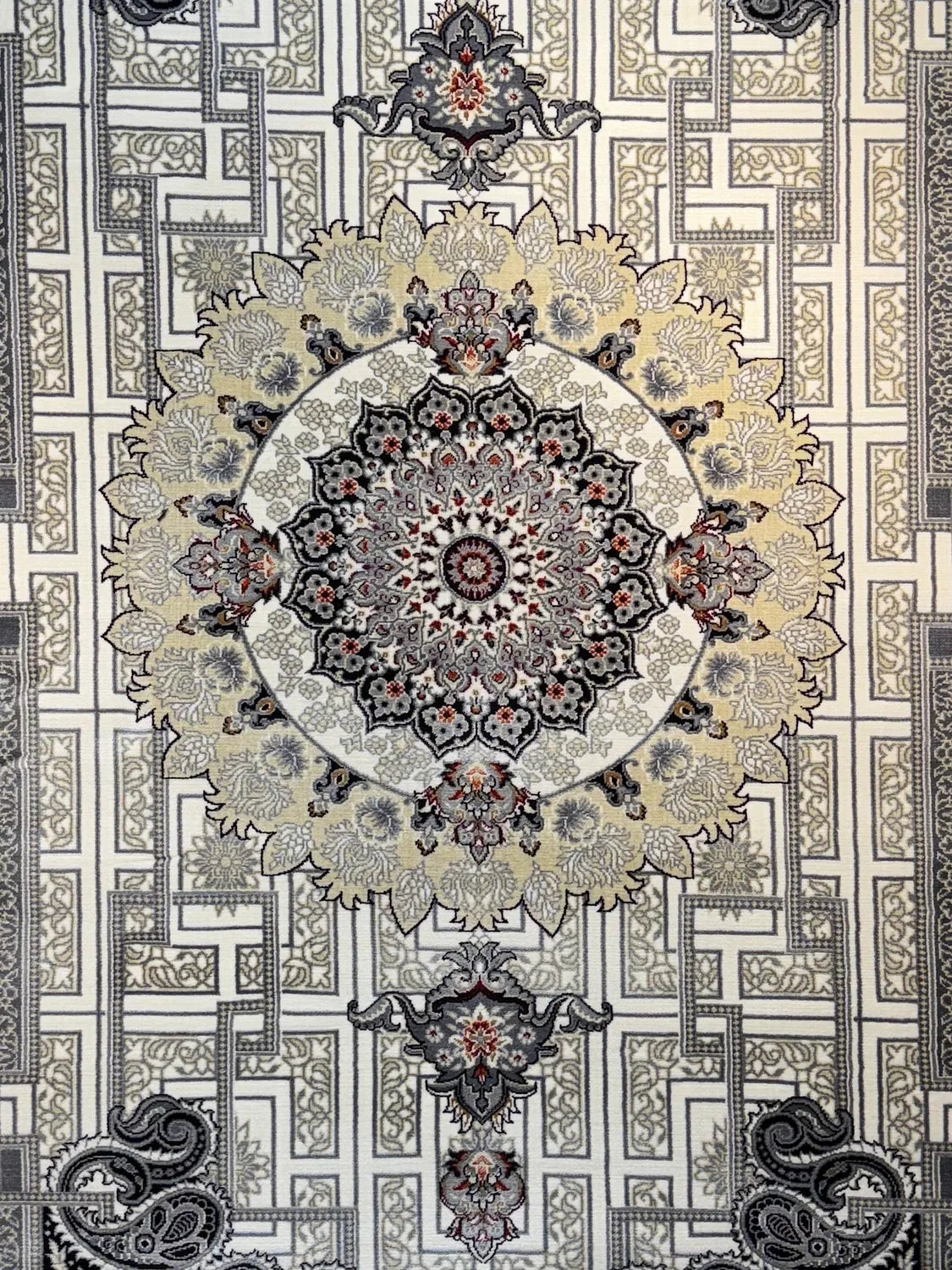 Cream Persian Design Rug — 1200 Reeds pile macro detail