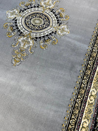 Gray & Gold Medallion Darbar Persian Rug pile macro detail