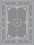 Dark gray Tabriz medallion Persian-design rug with navy and blush borders — Stylish Rugs & Carpets