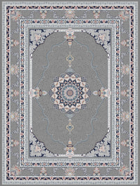 Dark gray Tabriz medallion Persian-design rug with navy and blush borders — Stylish Rugs & Carpets