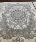 Light gray floral medallion Turkish rug, design 5552A, photographed in our Sacramento showroom — Stylish Rugs & Carpets