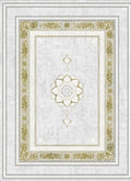 Light gray Turkish rug with a gold lotus medallion and gold floral panel border — Stylish Rugs & Carpets