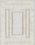 Light gray mosaic-tile panel Turkish rug, design 5556A, with gold rope borders around gray tiled panels — Stylish Rugs & Carpets