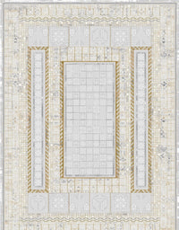 Light gray mosaic-tile panel Turkish rug, design 5556A, with gold rope borders around gray tiled panels — Stylish Rugs & Carpets