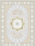 Light gray Turkish rug, design 5553A, with an eight-pointed gold star medallion inside an oval panel — Stylish Rugs & Carpets
