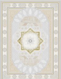 Light gray Turkish rug, design 5553A, with an eight-pointed gold star medallion inside an oval panel — Stylish Rugs & Carpets