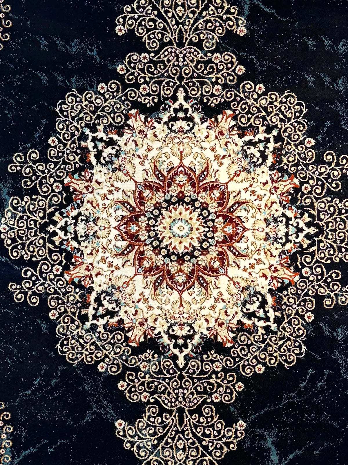 Luxury Navy Persian Rug — 1200 Reeds medallion detail