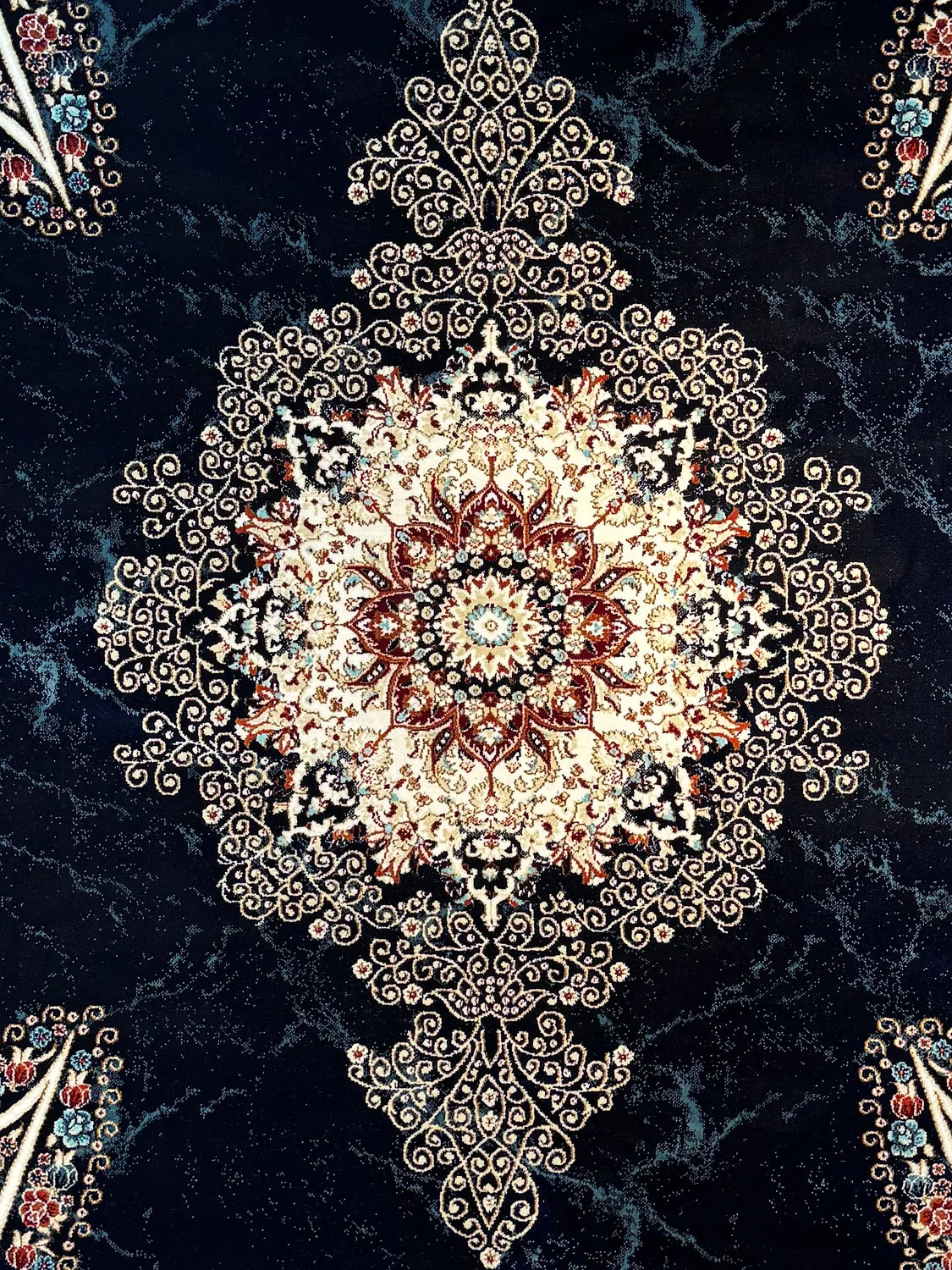 Luxury Navy Persian Rug — 1200 Reeds pile macro detail