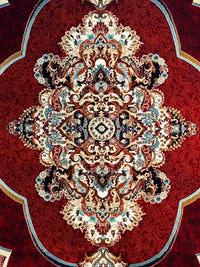 Mafkoor Persian Rug, Red — 1200 Reeds medallion detail