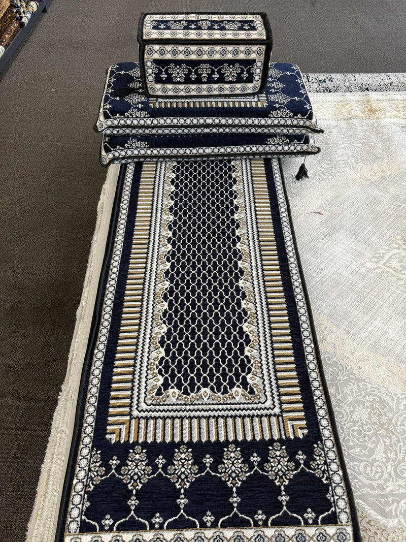 Navy and gold Arabic majlis 4-piece floor sofa set — Stylish Rugs & Carpets, Sacramento
