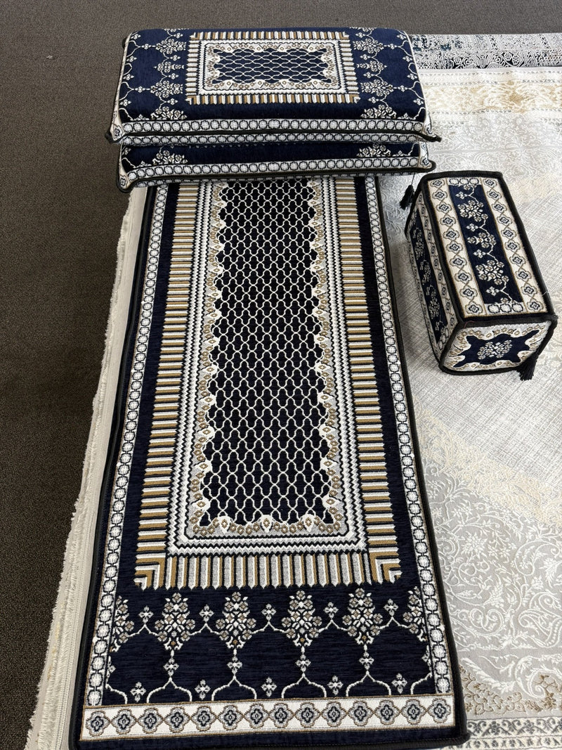 Navy and gold Arabic majlis 4-piece floor sofa set — Stylish Rugs & Carpets, Sacramento