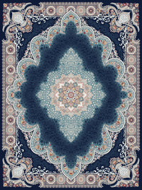 2026 Luxury Traditional Persian-Inspired Rug – Navy Blue with Ornate Medallion & Arch Design | 1200 Reeds