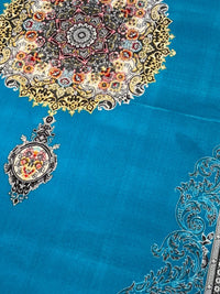Light Blue & Gold Medallion Persian Rug medallion detail