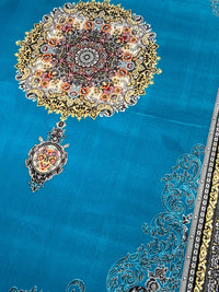 Light Blue & Gold Medallion Persian Rug pile macro detail