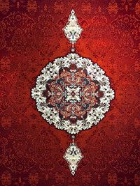 Red Persian Design Rug — 1200 Reeds pile macro detail