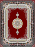 Red Shah medallion Persian-design rug, design 5525B, with ivory, gold and black floral borders — Stylish Rugs & Carpets