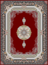 Red Shah medallion Persian-design rug, design 5525B, with ivory, gold and black floral borders — Stylish Rugs & Carpets