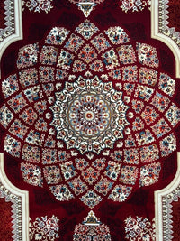 Red Persian Medallion Rug — 1200 Reeds pile macro detail