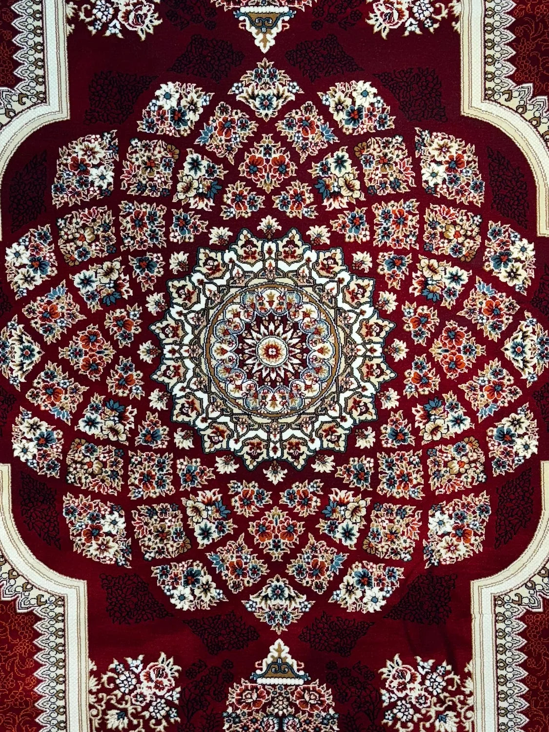 Red Persian Medallion Rug — 1200 Reeds pile macro detail