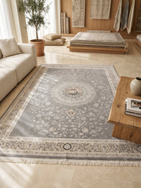 Warm Cream & Gold Medallion Persian Rug styled in a room — Stylish Rugs & Carpets, Sacramento