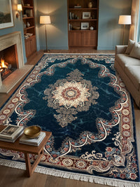Luxury Navy Persian Rug — 1200 Reeds styled in a room — Stylish Rugs & Carpets, Sacramento