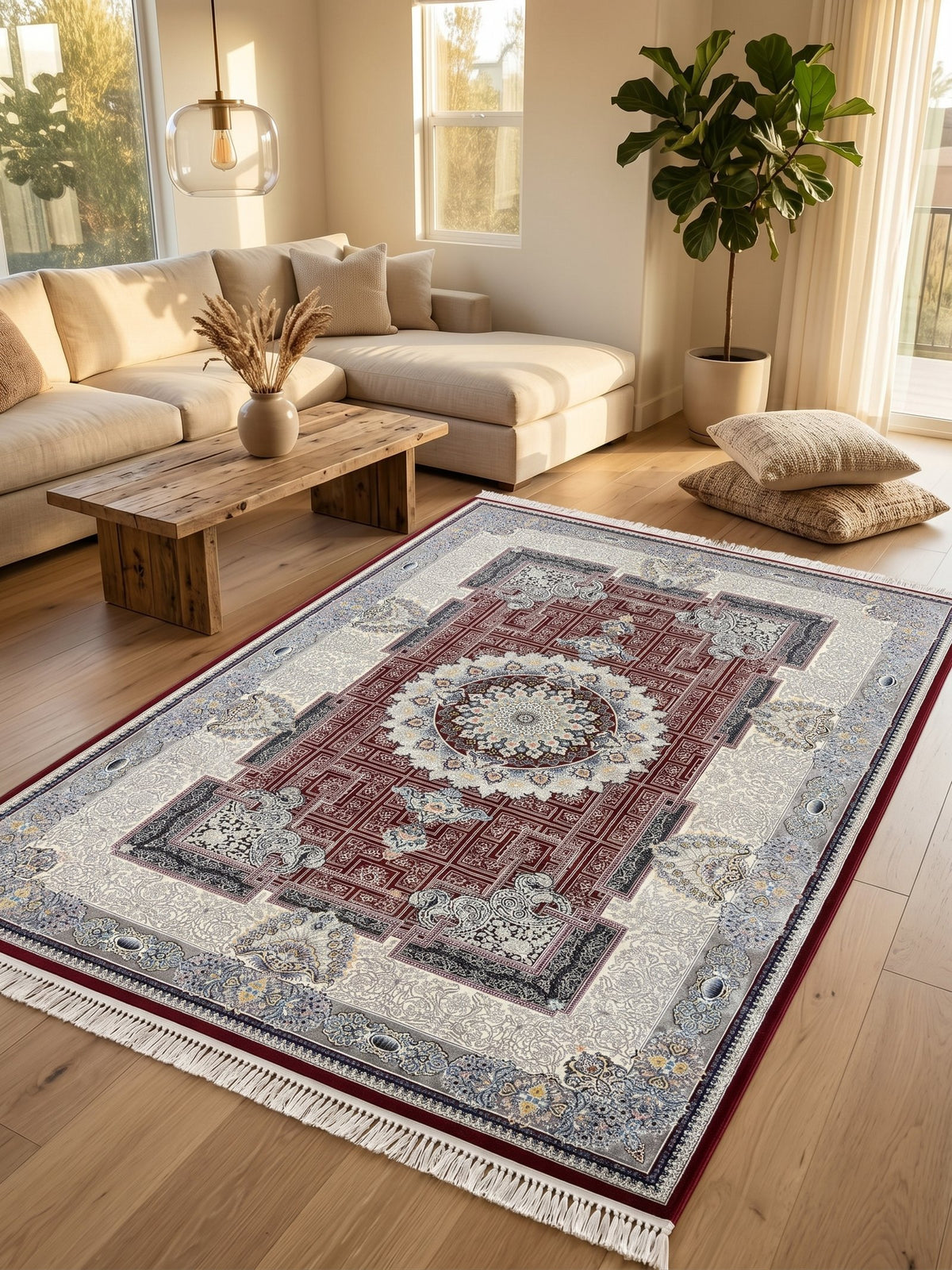 Red & Cream Medallion Persian Rug styled in a room — Stylish Rugs & Carpets, Sacramento