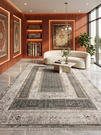Light Gray Geometric-Tile Panel Turkish Rug styled in a room — Stylish Rugs & Carpets, Sacramento